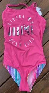Justice Pink / Rainbow Swimsuit One piece Reversible Size 12 NWT - Picture 1 of 4