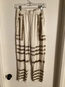 Women Mara Koffman" whiote/gold beaded, elastic waist pants. Size M. P.O. - Picture 1 of 2