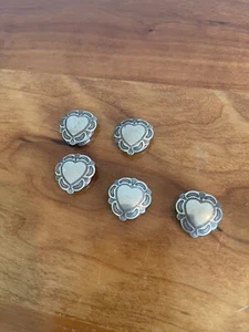 5 Vintage Pewter Heart button covers vintage 1970's rare lovely artsy overalls - Picture 1 of 20