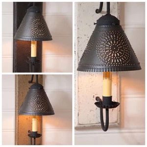 Crestwood Wall Sconce with Punched Tin Shade in 5 Color Choices - Picture 1 of 6