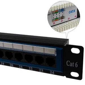 Panneau de patch Cat6 montable en rack 24 ports Ethernet Gigabit ports colorés 19 pouces - Photo 1/11