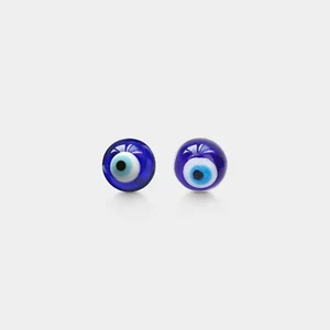 Glass Turkish Evil Eye Stud Earrings in 925 Sterling Silver - Picture 1 of 8