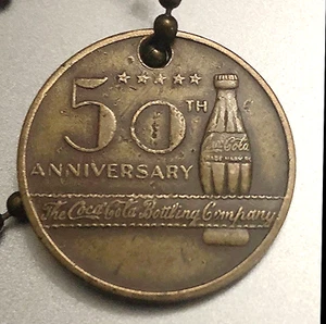 Vintage Coca Cola 50th Anniversary Brass Key Fob Tag: 1886-1936 - Picture 1 of 2