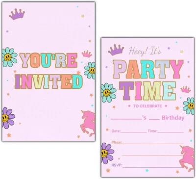 Invitaciones de cumpleaños con flores sonrientes para niñas, 20 invitaciones y 20 sobres Foto 1 de 4