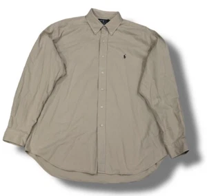 VINTAGE POLO RALPH LAUREN MENS XL SOLID TAN GREEN COTTON BLAIRE SPORT SHIRT - Picture 1 of 13