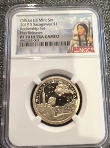 2019 S Proof $1 set razzo nativo Sacagawea NGC prima uscita PF70 - Foto 1 di 1
