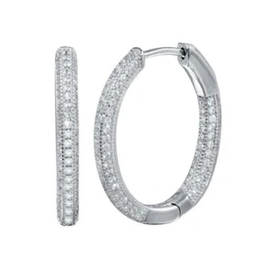 HOOP EARRING INSIDE OUT LAB CREATED DIAMONDS STERLING SILVER / 20MM BY 23MM - Picture 1 of 2