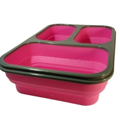 Lancheira portátil dobrável rosa tigela grande capacidade almoço Bento caixa dobrável - Imagem 1 de 4