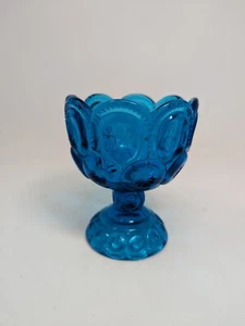 LE Smith Moon & Stars Blue Glass Footed Compote Candy Dish 5.5" - Picture 1 of 8