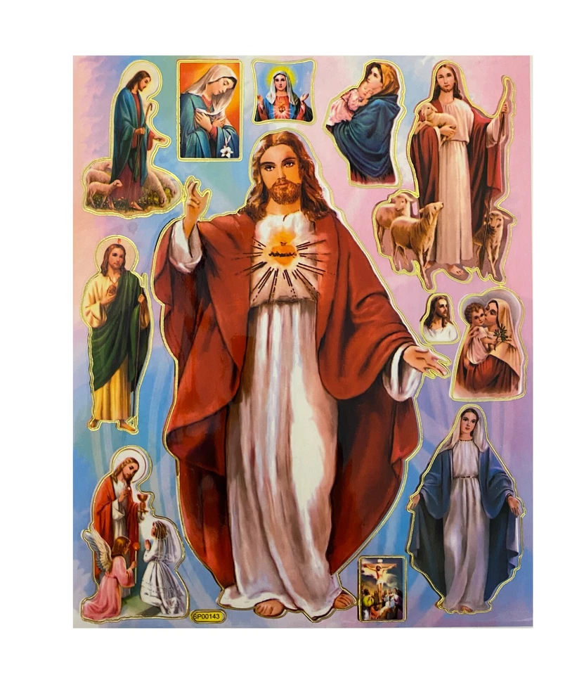12 Piezas Pegatinas Religiosas Católicas Señora de Gracia Sagrado Corazón Jesús San Judas Foto 1 de 1