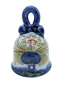 Vintage Italian Art Pottery Hand Painted Blue Green Floral Bell Signed Orvieto - Picture 1 of 6