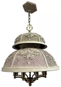 Hollywood Regency Mid Century Chinoiserie Asian Cinnabar Pendant 30" Chandelier - Picture 1 of 12