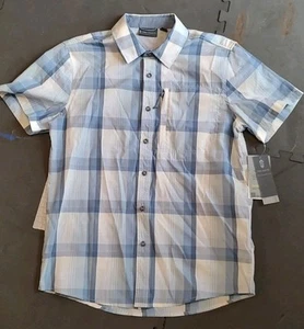 FREE COUNTRY Mens Short Sleeve Hiking Vented Shirt Blue Plaid - SIZE S - Picture 1 of 5