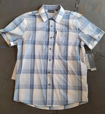 Camisa ventilada de senderismo manga corta a cuadros azul FREE COUNTRY para hombre - TALLA S Foto 1 de 4