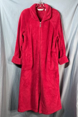 JESSICA SIMPSON Dark Pinkish Red FLEECE FAUX FUR ROBE Full Zipper w/Pockets SZ M - Image 1 of 4