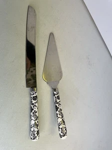 Cake Knife and Server Set White Black Floral Wedding Anniversary Flourish - Picture 1 of 3