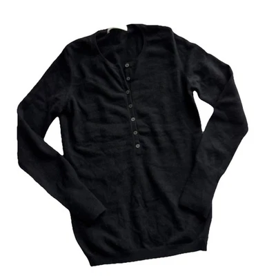 Uniqlo 100% Cashmere Sweater Black Henley JAPANESE Medium US Women’s Small ? - Image 1 of 4