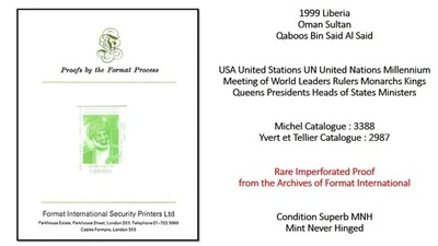 Liberia 1999 USA UN Summit Oman Sultan Qaboos Bin Said Al Said Proof MNH - Image 1 of 3