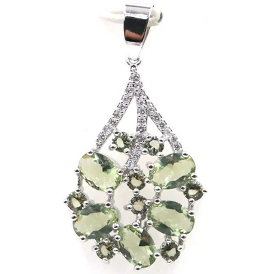 Fantástico colgante de plata amatista verde circonita cúbica blanca regalo para hermana Foto 1 de 2