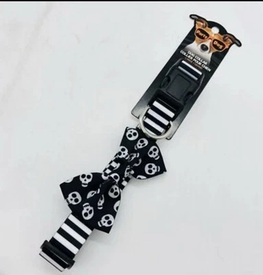 Collar de perro de Halloween calavera arco a rayas gótico ajustable fiesta collar grande Foto 1 de 4