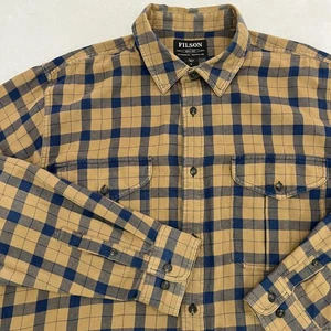Filson Shirt Mens XL Brown Blue Plaid Flannel Button Front Cotton Casual - Picture 1 of 22