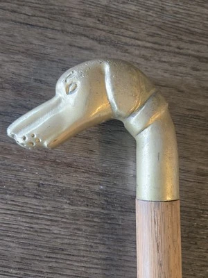 ANTIQ VTG WS Woodmasters Heavy SOLID BRASS Handle DOG CANE oak walking stick 37 - Image 1 of 4