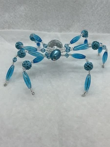 Beaded Christmas Spider Ornament Handcrafted  Turquoise Clear With Legend & Box - Picture 1 of 6
