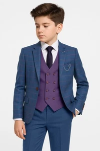 Sirri Niños Ventana Cuadros Traje Calce Ajustado 3 Piezas Boda Cena Fiesta Conjunto - Imagen 1 de 2