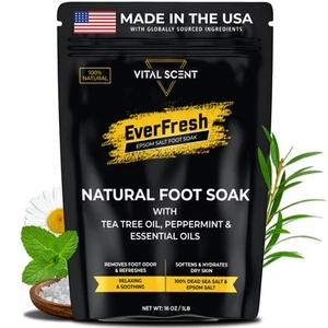 Tea Tree Foot Soak 16oz Epsom Salt for Odor, Calluses, Athlete's Foot Care - Picture 1 of 7