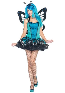 Sexy Halloween Adult Blue Swallowtail Butterfly Costume w Antennae - Picture 1 of 2