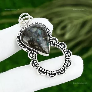 Regalo de aniversario para ella colgante de piedras preciosas de escoria azul cobre natural plata 925 - Imagen 1 de 3