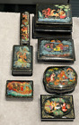 LOT 7 VINTAGE USSR RUSSIAN HAND PAINTED SIGNED LAQUER BOXES ALL VILLAGES