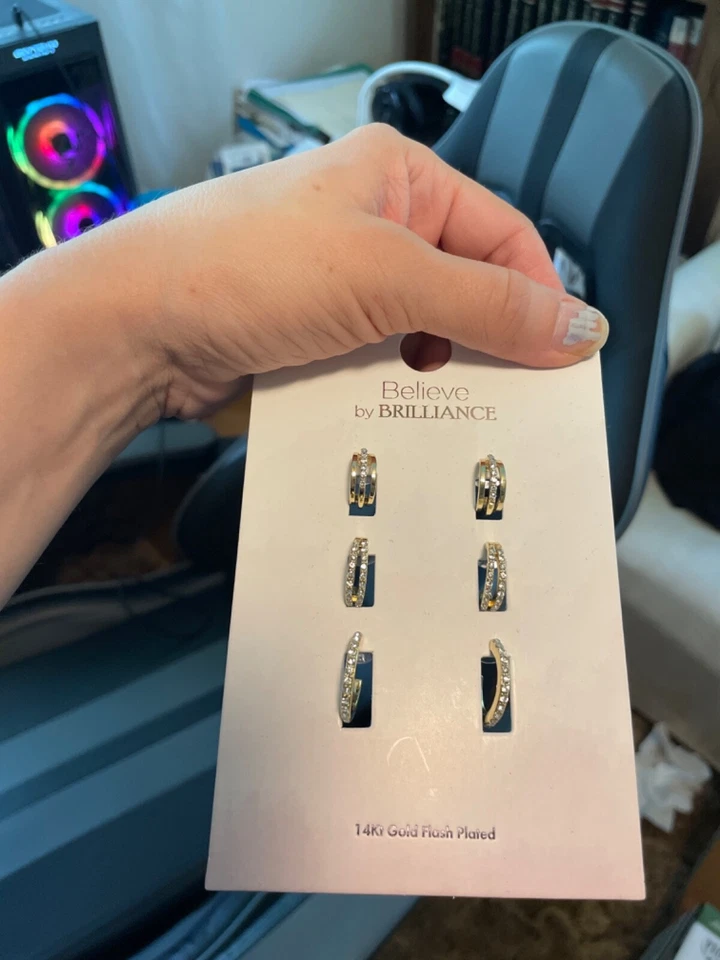 Believe By Brilliance Set Of 3 Pairs 14K Gold Flash Plated Hoop Earrings