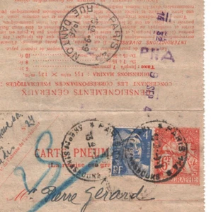 FRANCE Stationery Letter Card *PNEUMATIC POST* 6f Paris 1946 Telegraphe MA957 - Picture 1 of 14