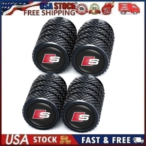 4PCS Metal Car Tire Valve Caps Valve Stem Cover Compatible with Au_di S Black S5 - Picture 1 of 14