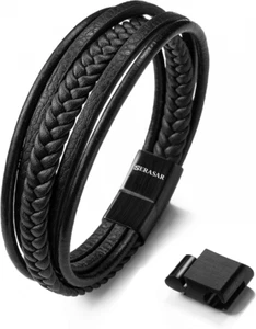 SERASAR | Premium Leather Bracelet [Braid] for Men in Black & Brown |  - Picture 1 of 8