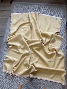 VTG Kenwood Arondac Wool Products Blanket Satin Edge Golden Yellow 79” by 67” - Picture 1 of 8