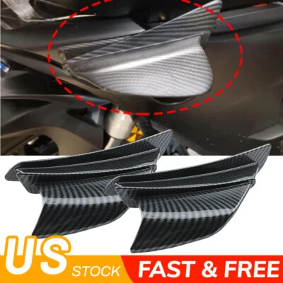 Pair Matte Carbon Fiber Motorcycle Side Winglets Air Deflector Wing Kit Spoiler - Image 1 of 4