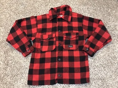 VTG 70's Codet Red BUFFALO PLAID Heavy Flannel Wool Blend Shirt Jacket Size M - Image 1 of 3