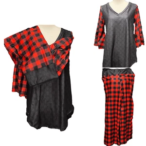 Buffalo Plaid Pajama Lounge Set  Bell Sleeves and Legging Material Pants with Po - Picture 1 of 8