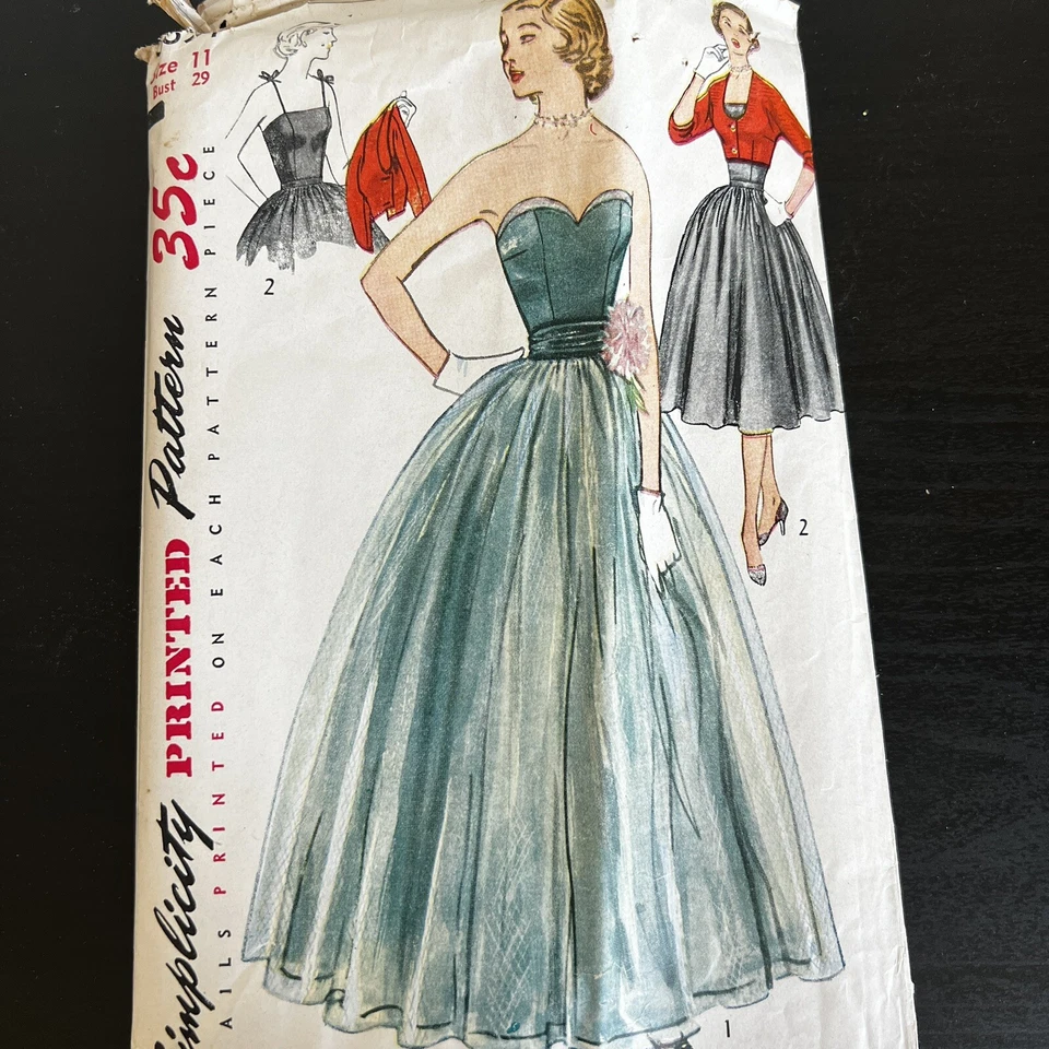 Vintage 1950s Simplicity 3694 Bodice Evening Skirt Bolero Sewing Pattern 11 CUT - Image 1 of 4