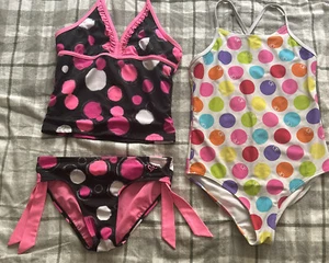 Girls Justice 2 Piece & Op 1 Piece Polka Dot Summer Swimsuits Size Large 10-12 - Picture 1 of 9