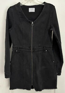 Tinsel Town~denim dress~long sleeve~full zip~Charcoal Grey/Black~Size L - Picture 1 of 17