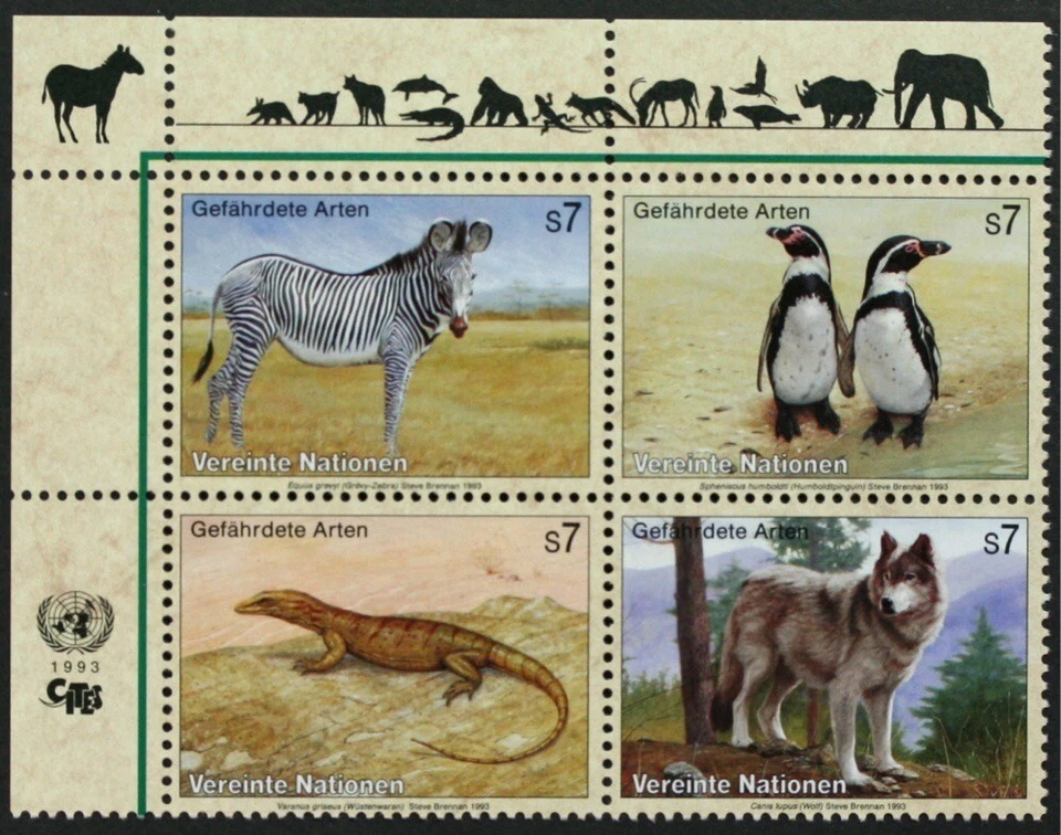 UNITED NATIONS VIENNA 1993 Animals Zebra, Wolf, Penguins, etc Mint NH (LotD775) - Image 1 of 1