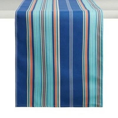 Waverly Blue Striped Table Runner Indoor Outdoor Beach Summer House 13x72" - Image 1 of 4