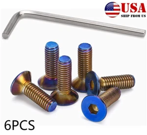 6x Car Racing Sport Steering Wheel Bolts Screw Kit Flat Head Burnt Titanium Blue - Picture 1 of 12
