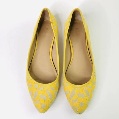 Anthropologie Zapatos Planos de Encaje Amarillo 7.5 M Cuero Sin Cordones Ballet Pisos Oficina Foto 1 de 4