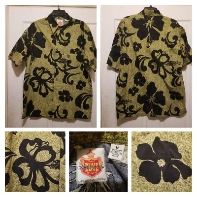 Duke Kahanamoku Shirt Mens Medium Black Green Floral Hawaiian Aloha Luau BBQ EUC - Image 1 of 4