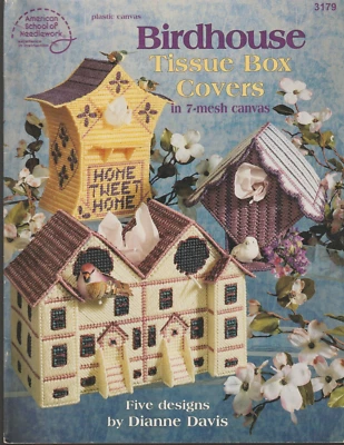 Birdhouse Tissue Box Covers - PLASTIC CANVAS PATTERN - 5 Designs #3179 - Image 1 of 2