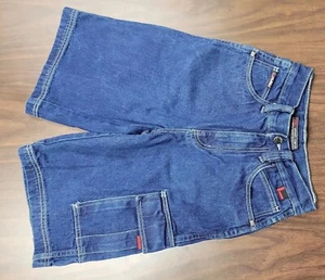 Boy's FUBU Carpenter Long Leg Blue Jean Shorts Size 8 Pockets Dark Wash - Picture 1 of 10